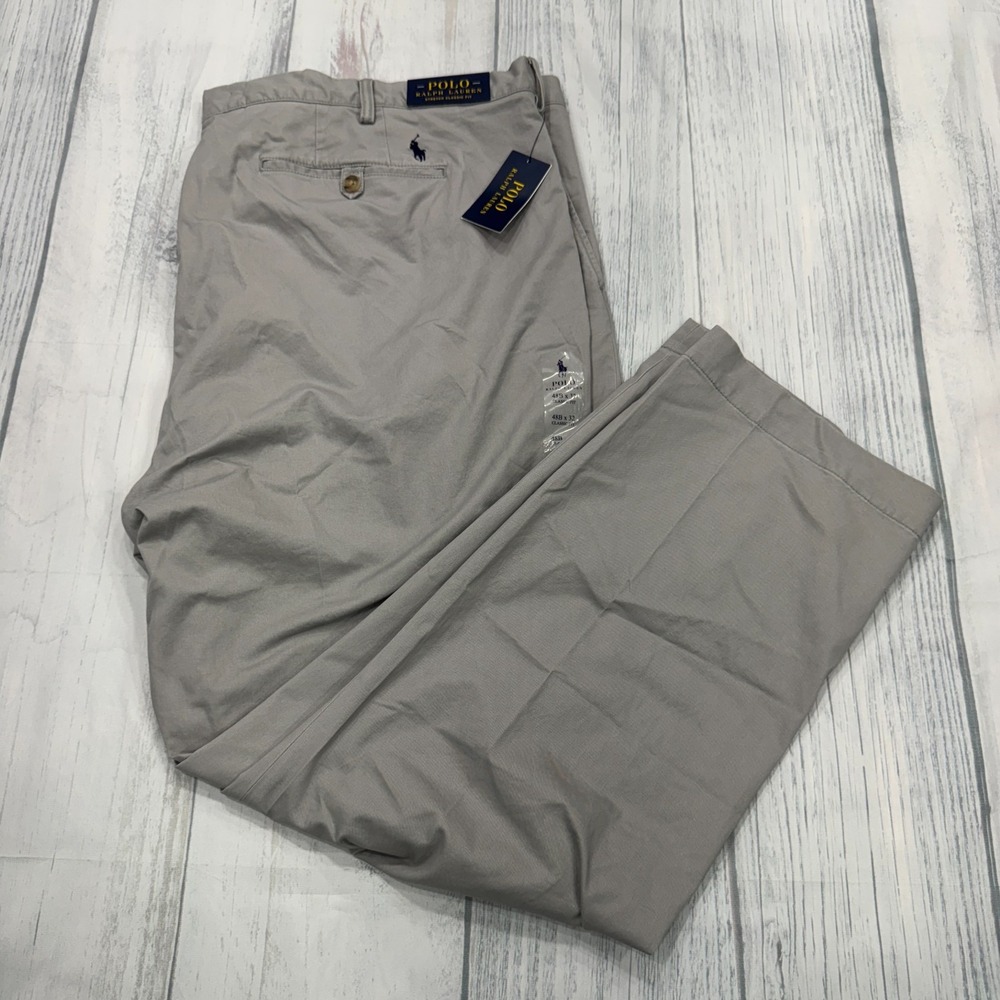 NWT POLO Ralph Lauren Pants 48Bx32 Stretch Cotton Chino Grey‎ PRL Pony Mens $125